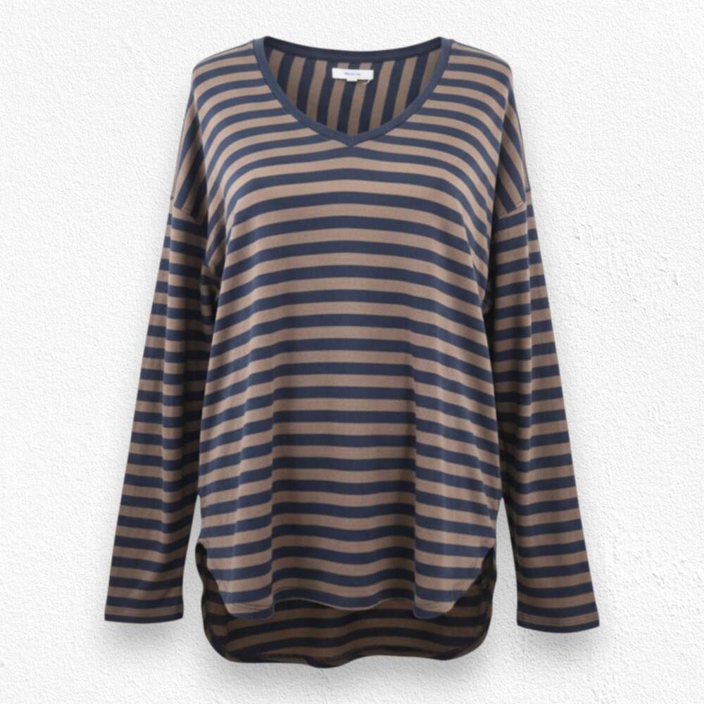 Madewell Brown Black Stripe Long Sleeve Tee Soft Viscose Tunic Top Size Medium